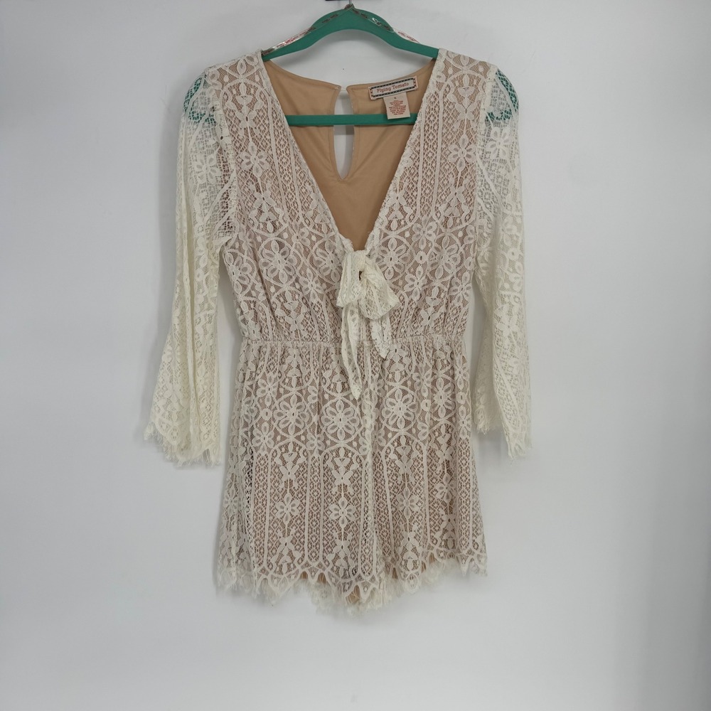 Flying Tomato Lace Romper Sm Cream Ivory Bell Sleeve‎ Boho Festival Bridal Nude